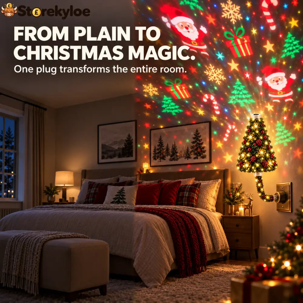 🎄 Plug-In Christmas Tree Projection Night Light – Instant Holiday Room Decor - Plug-In Christmas Tree Projection Night