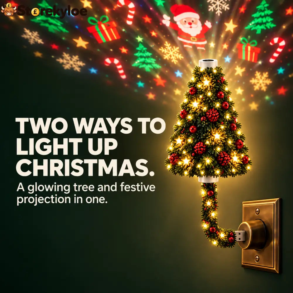 🎄 Plug-In Christmas Tree Projection Night Light – Instant Holiday Room Decor - Plug-In Christmas Tree Projection Night