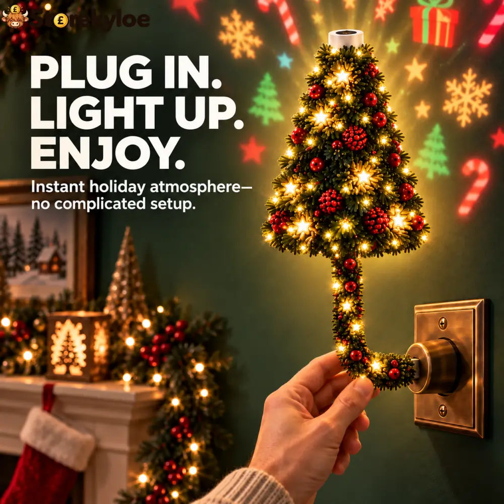 🎄 Plug-In Christmas Tree Projection Night Light – Instant Holiday Room Decor - Plug-In Christmas Tree Projection Night