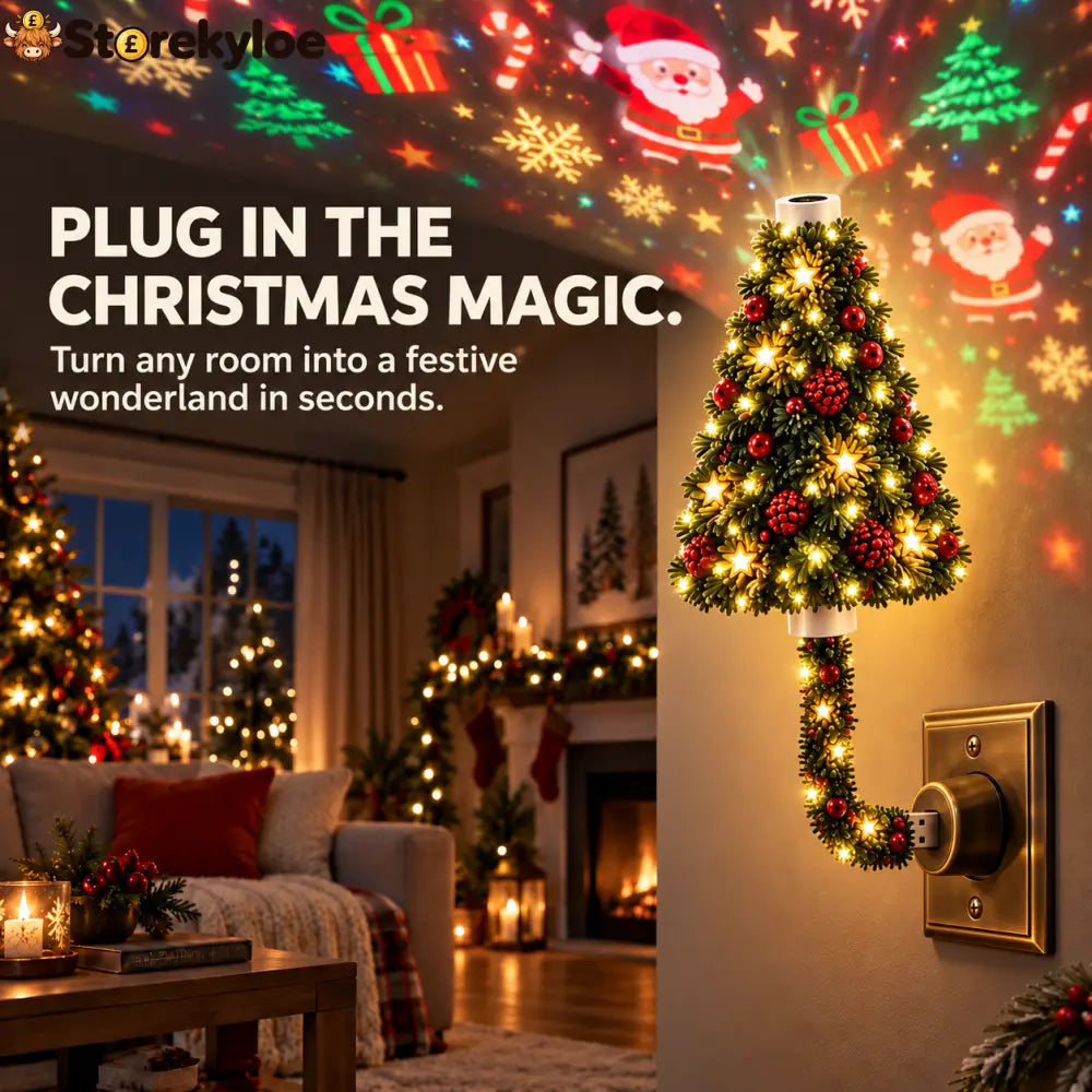 🎄 Plug-In Christmas Tree Projection Night Light – Instant Holiday Room Decor - Plug-In Christmas Tree Projection Night