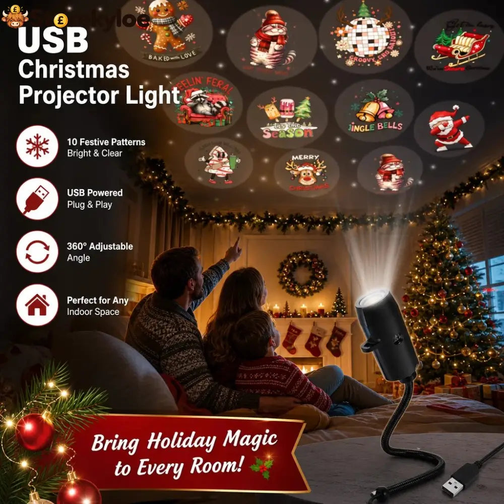 🎄🌟 Plug-&-Play HD Christmas Projector – 6 or 10 Festive Scenes