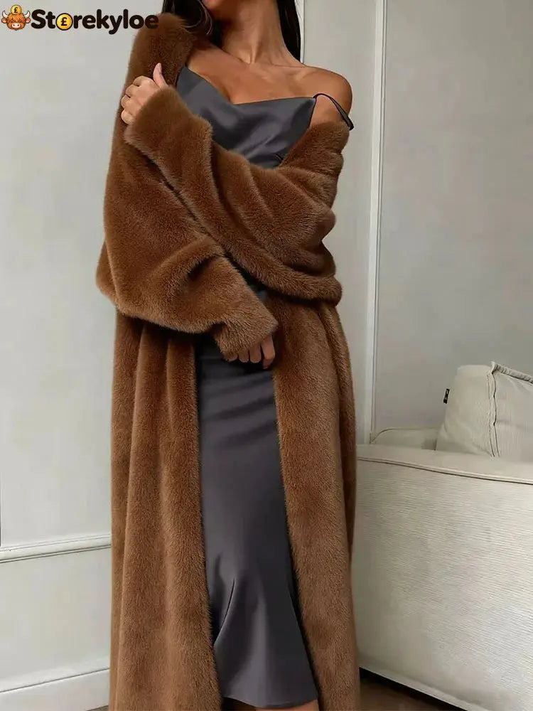 Plush fluffy autumn and winter loose coat women’s long cardigan imitation mink white knitted cardigan - 04 Brown / L