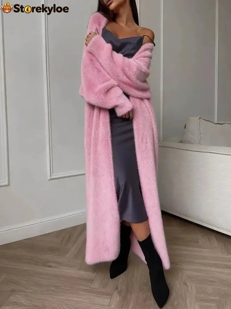 Plush fluffy autumn and winter loose coat women’s long cardigan imitation mink white knitted cardigan