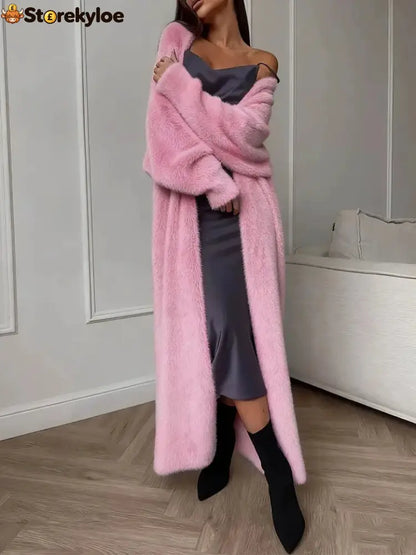Plush fluffy autumn and winter loose coat women’s long cardigan imitation mink white knitted cardigan
