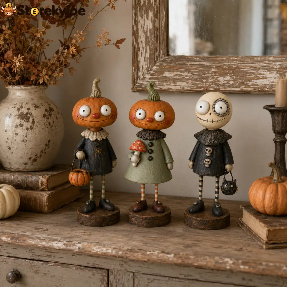 🎃Primitive Pumpkin Friends – Vintage Halloween Figurines Collection - 🔥3-Piece Set - Best Value（Only £13.3 each!）