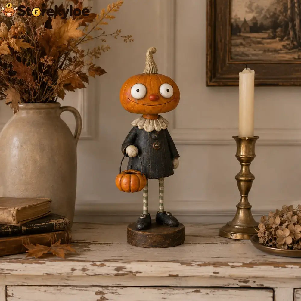 Primitive Pumpkin Friends – Vintage Halloween Figurines Collection - Pumpkin Boy