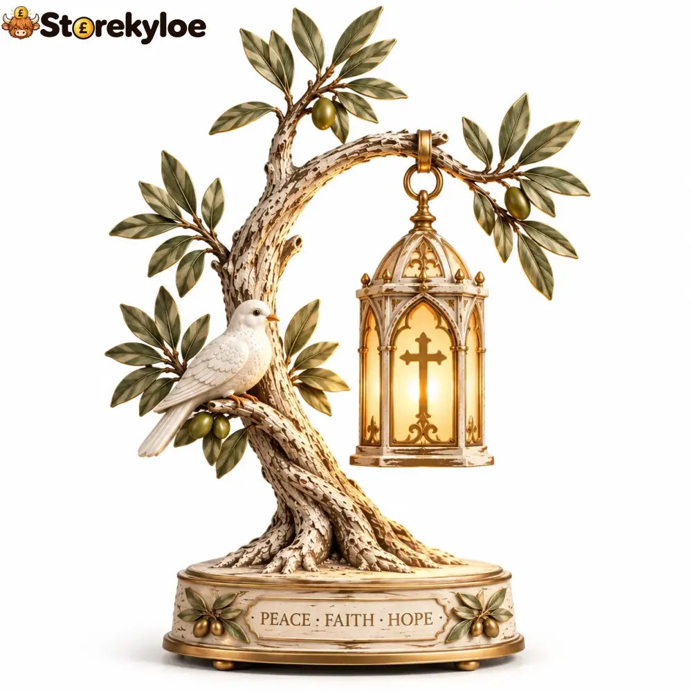 Promise Of Peace™ – Lighted Olive Tree With White Dove & Hanging Cross Lantern | Christian Faith Home Decor 🕊️✨ - 12 in