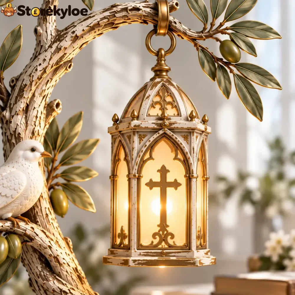 Promise Of Peace™ – Lighted Olive Tree With White Dove & Hanging Cross Lantern | Christian Faith Home Decor 🕊️✨