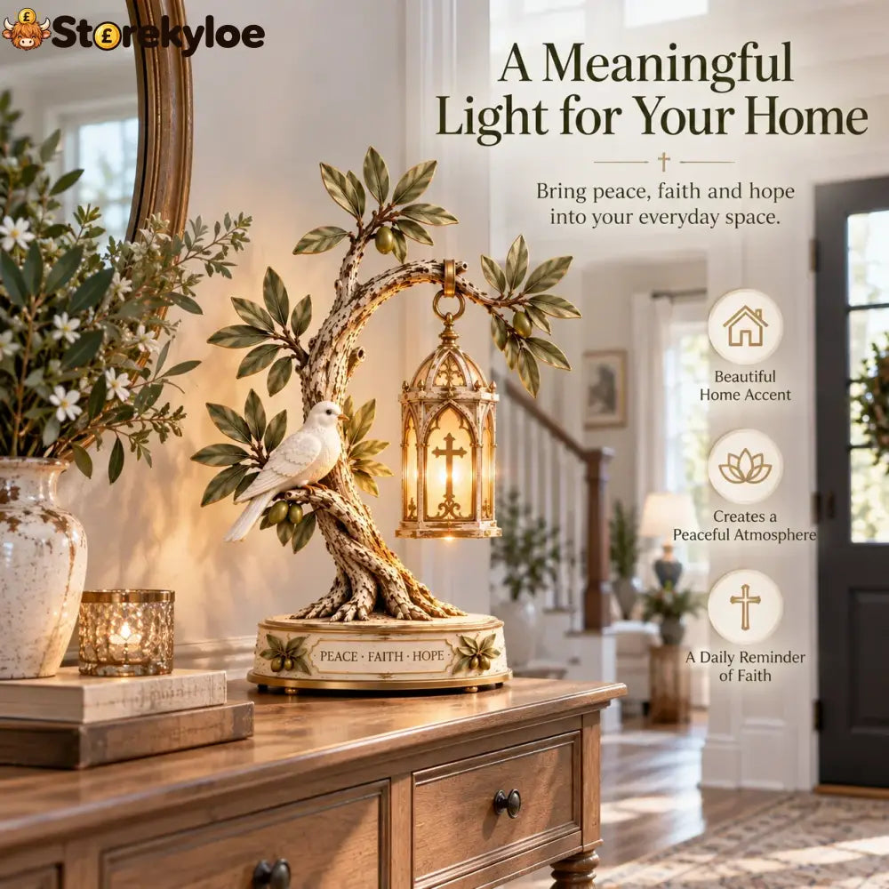 Promise Of Peace™ – Lighted Olive Tree With White Dove & Hanging Cross Lantern | Christian Faith Home Decor 🕊️✨