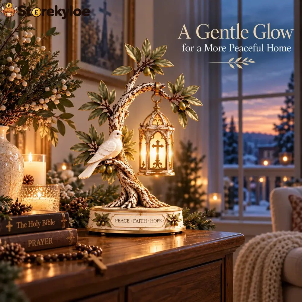 Promise Of Peace™ – Lighted Olive Tree With White Dove & Hanging Cross Lantern | Christian Faith Home Decor 🕊️✨