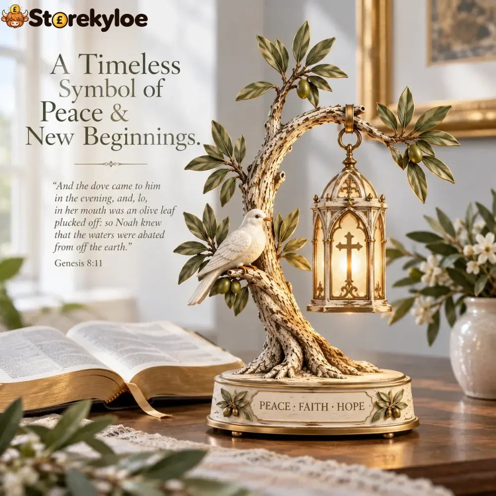 Promise Of Peace™ – Lighted Olive Tree With White Dove & Hanging Cross Lantern | Christian Faith Home Decor 🕊️✨