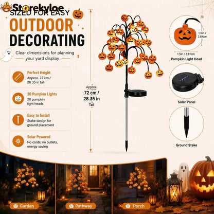 🎃Pumpkin Solar Branch Lights 20 LED Twinkling Halloween Waterproof Outdoor Stake Decor for Yard Garden Patio
