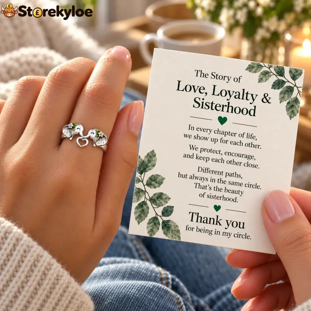 🐘 Pure Silver Elephant Heart Ring – Meaningful Sisterhood & Best Friend Gift With Message Card