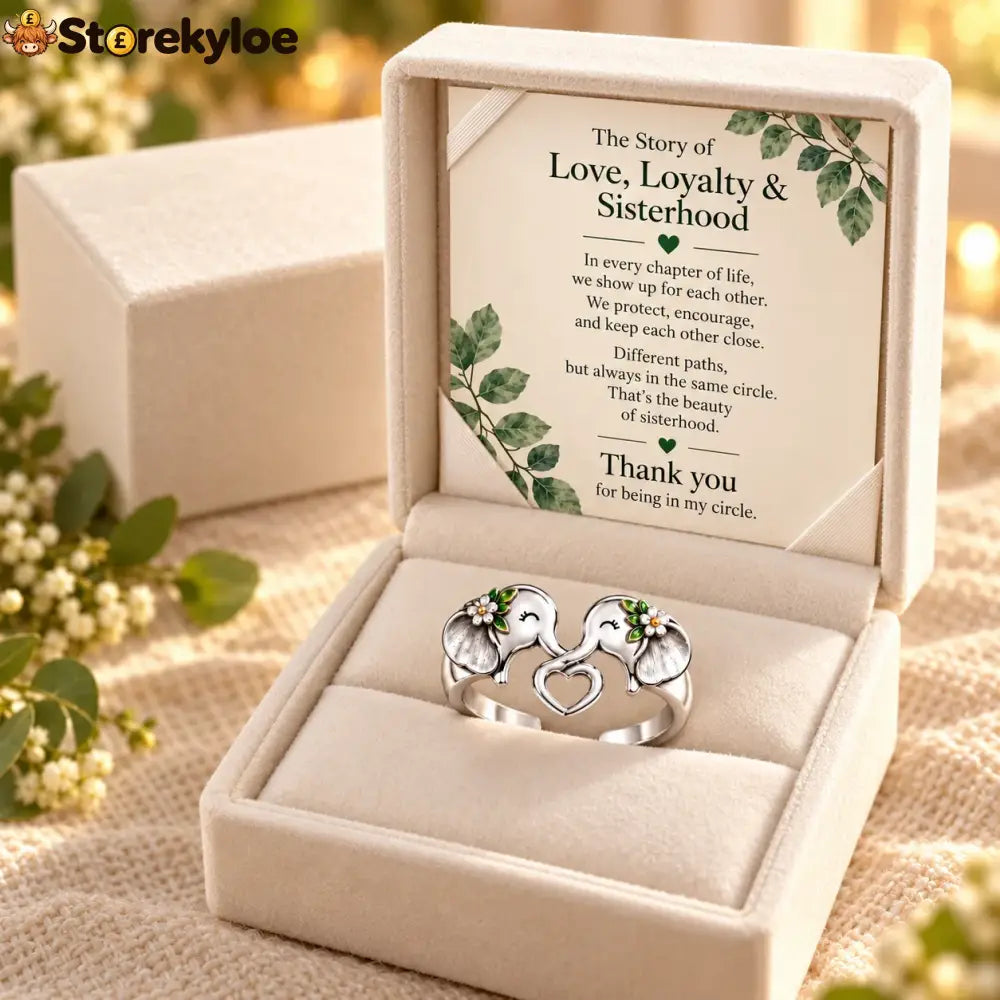 🐘 Pure Silver Elephant Heart Ring – Meaningful Sisterhood & Best Friend Gift With Message Card