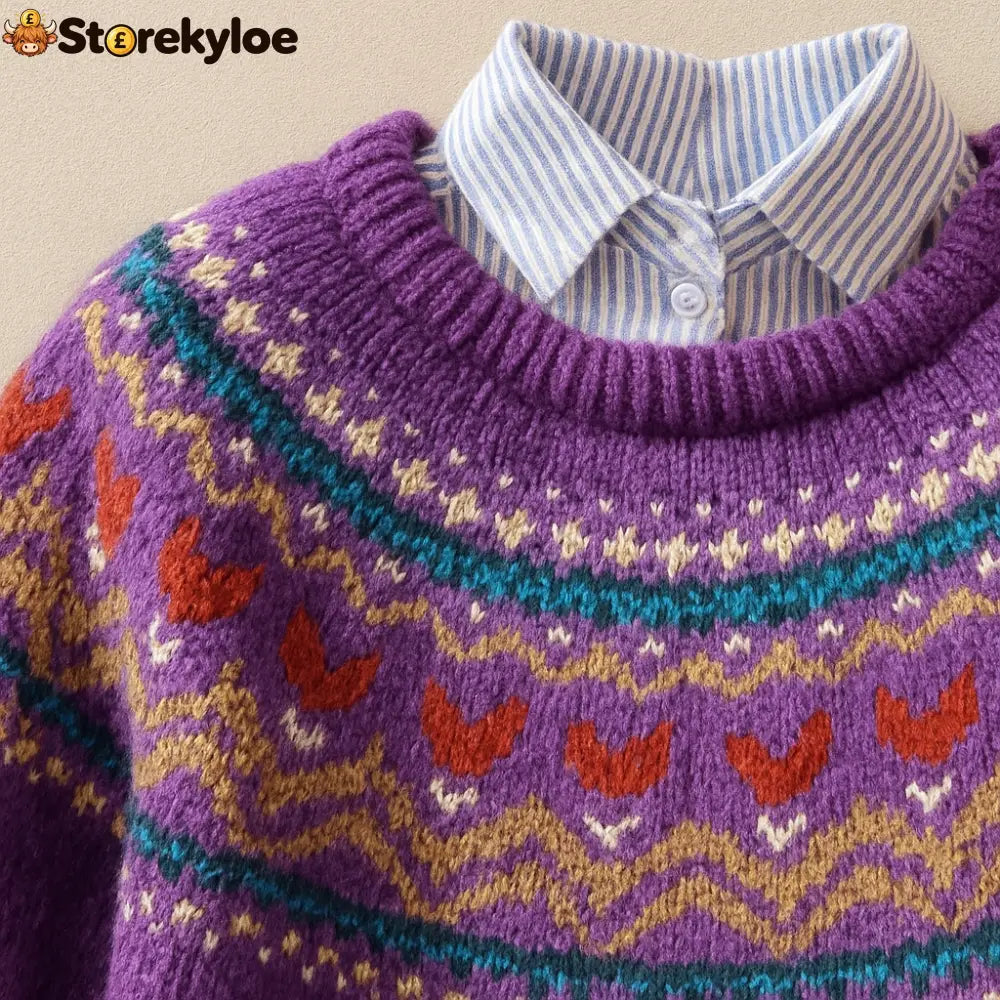 Purple-Classic Vintage Knit Sweater