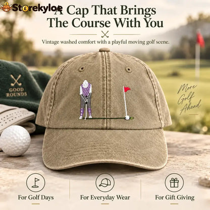 ⛳ Putt It In! Interactive Golf Cap – Vintage Washed Moving Ball Hat