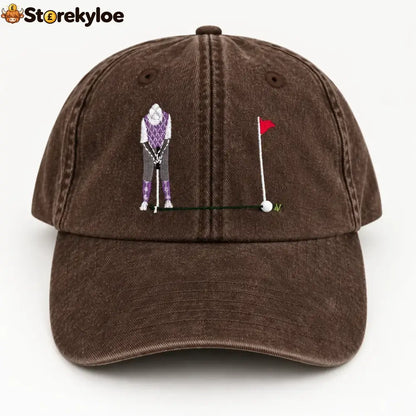 ⛳ Putt It In! Interactive Golf Cap – Vintage Washed Moving Ball Hat - Dark Brown