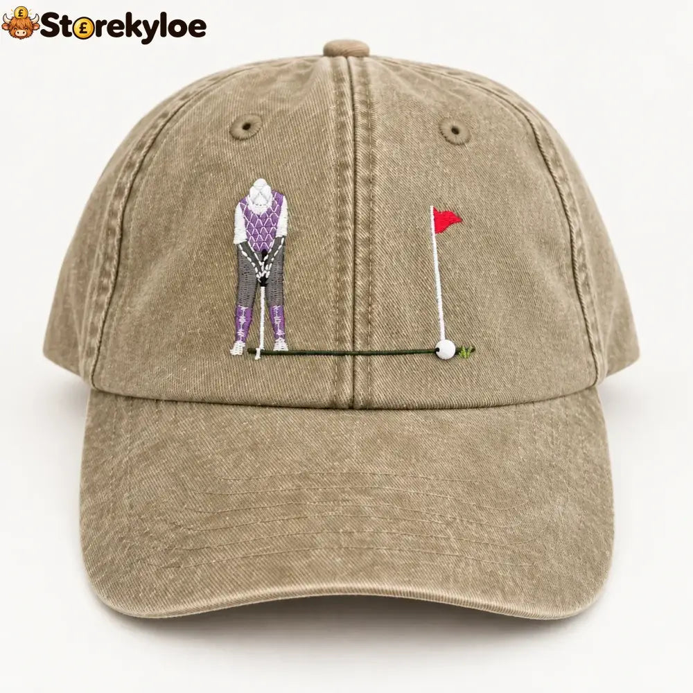 ⛳ Putt It In! Interactive Golf Cap – Vintage Washed Moving Ball Hat - Khaki