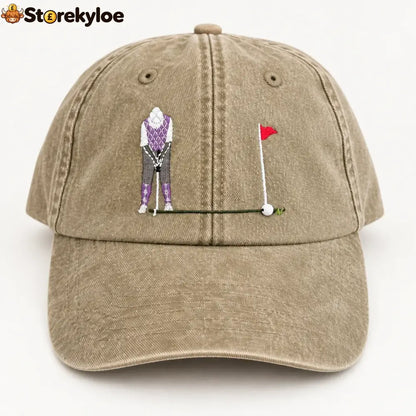 ⛳ Putt It In! Interactive Golf Cap – Vintage Washed Moving Ball Hat - Khaki