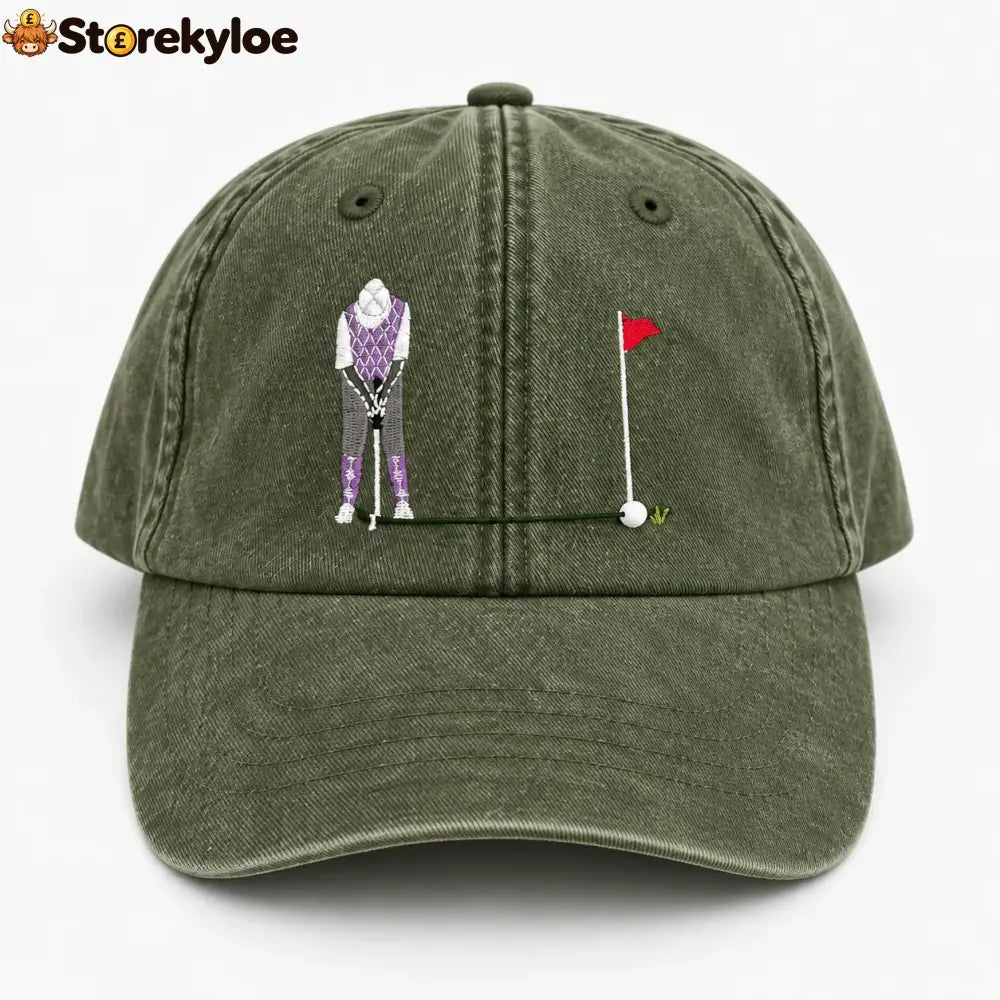 ⛳ Putt It In! Interactive Golf Cap – Vintage Washed Moving Ball Hat - Olive Green