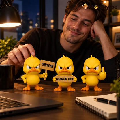 Quacko Angry Duck Collection – Sarcastic Desk Figurines Funny Decor for Office Workspace & Home Shelves - 3-Piece Set