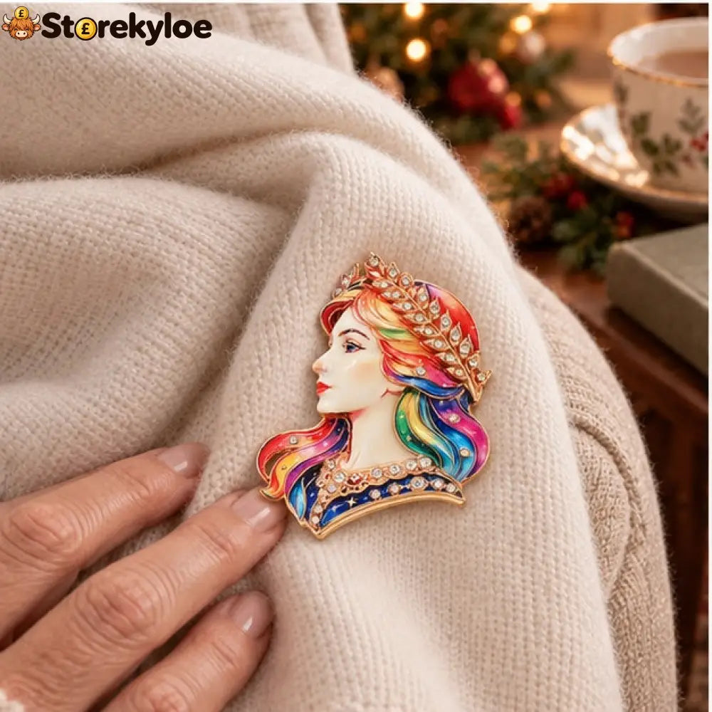 ⏳ LIMITED‑TIME FREE SHIPPING OVER £20 👑🌈rainbow Celestial Goddess Crystal‑encrusted Vintage Brooch 👑🌈