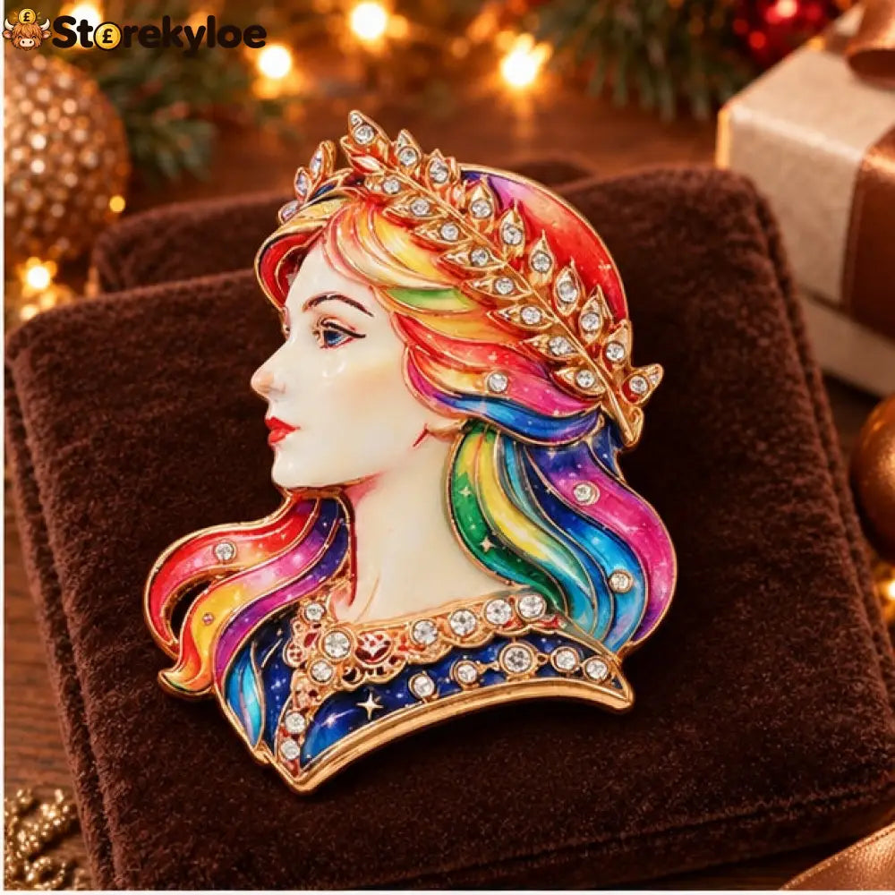 ⏳ LIMITED‑TIME FREE SHIPPING OVER £20 👑🌈rainbow Celestial Goddess Crystal‑encrusted Vintage Brooch 👑🌈 - A