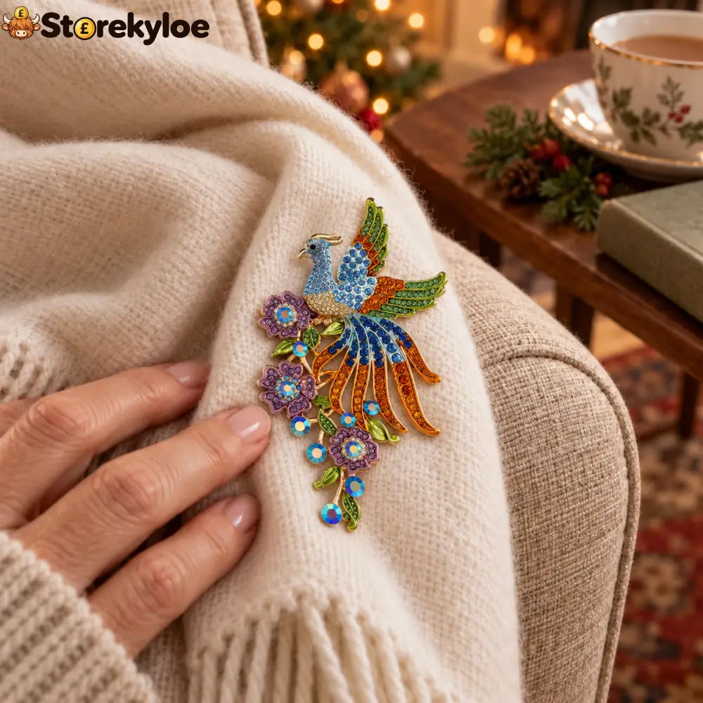 ⏳ LIMITED‑TIME FREE SHIPPING OVER £20 🦚💐rainbow Phoenix & Floral Crystal‑encrusted Vintage Brooch 🦚💐