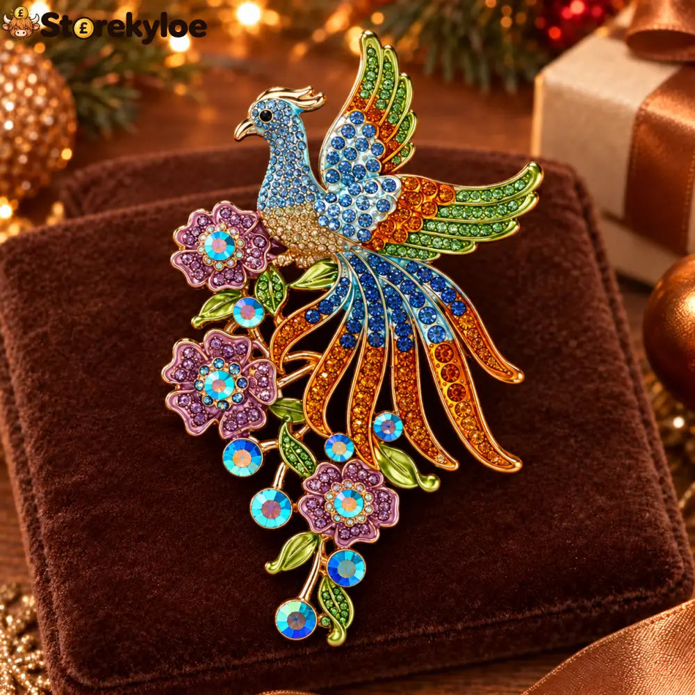 ⏳ LIMITED‑TIME FREE SHIPPING OVER £20 🦚💐rainbow Phoenix & Floral Crystal‑encrusted Vintage Brooch 🦚💐