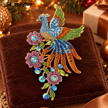 ⏳ LIMITED‑TIME FREE SHIPPING OVER £20 🦚💐rainbow Phoenix & Floral Crystal‑encrusted Vintage Brooch 🦚💐
