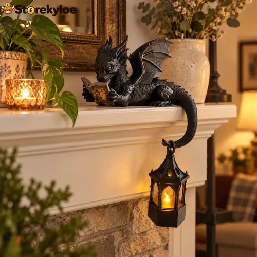 🐉reading Dragon Shelf Decor With Led Lantern - Reading Dragon Shelf Decor
