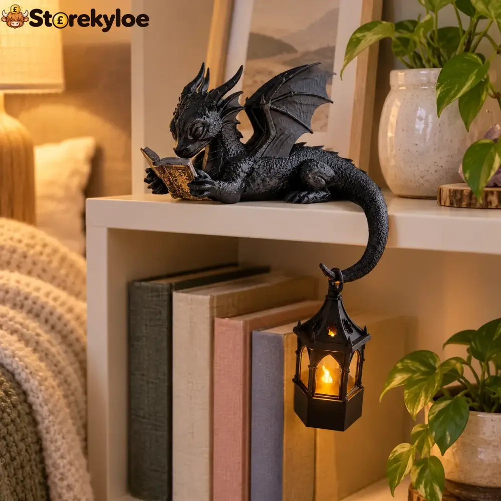 🐉reading Dragon Shelf Decor With Led Lantern - Reading Dragon Shelf Decor