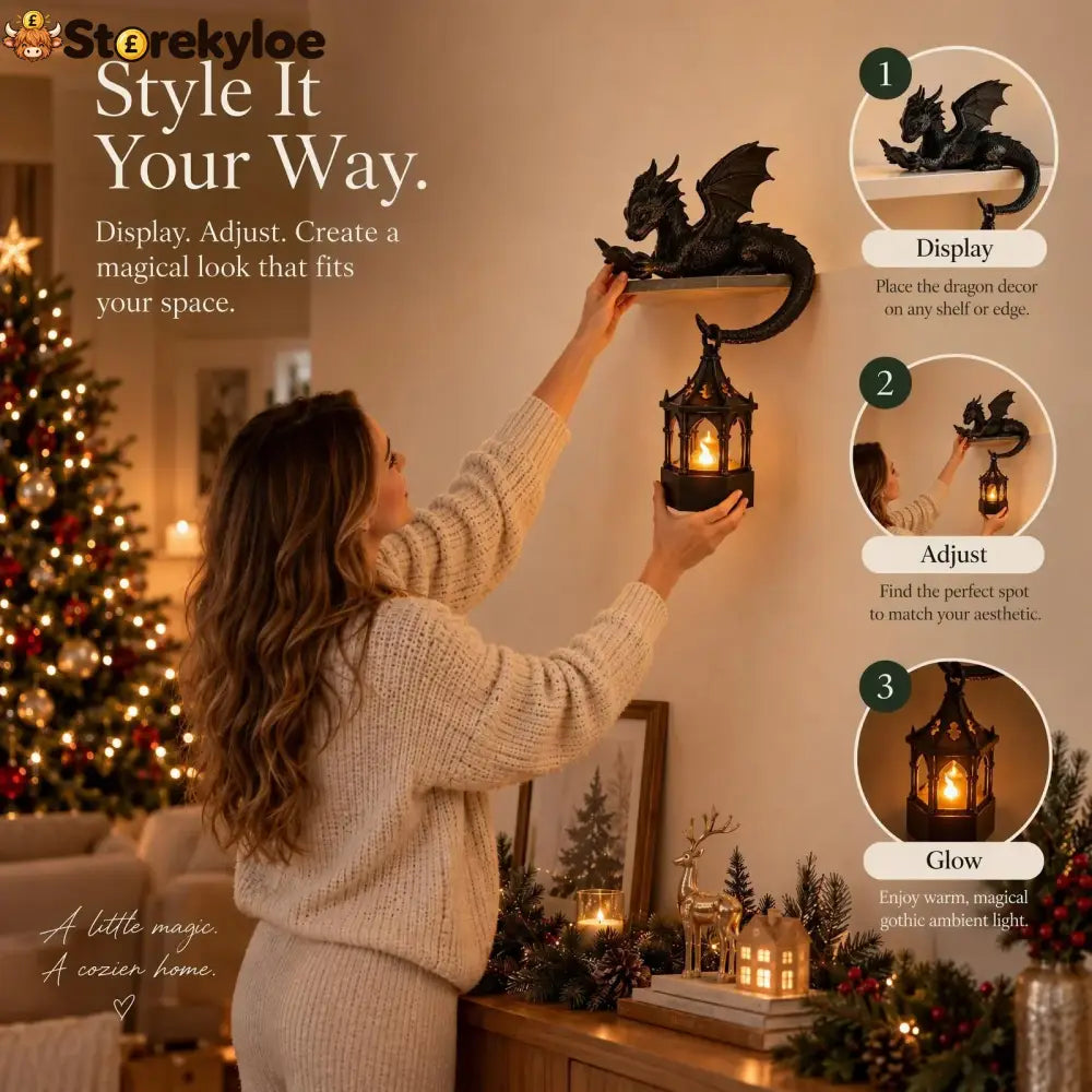🐉reading Dragon Shelf Decor With Led Lantern - Reading Dragon Shelf Decor