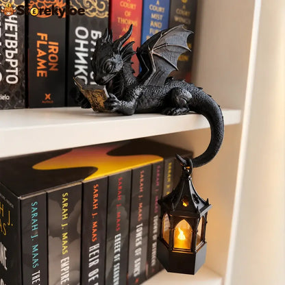 🐉reading Dragon Shelf Decor With Led Lantern - Reading Dragon Shelf Decor