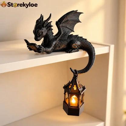 🐉reading Dragon Shelf Decor With Led Lantern - Reading Dragon Shelf Decor