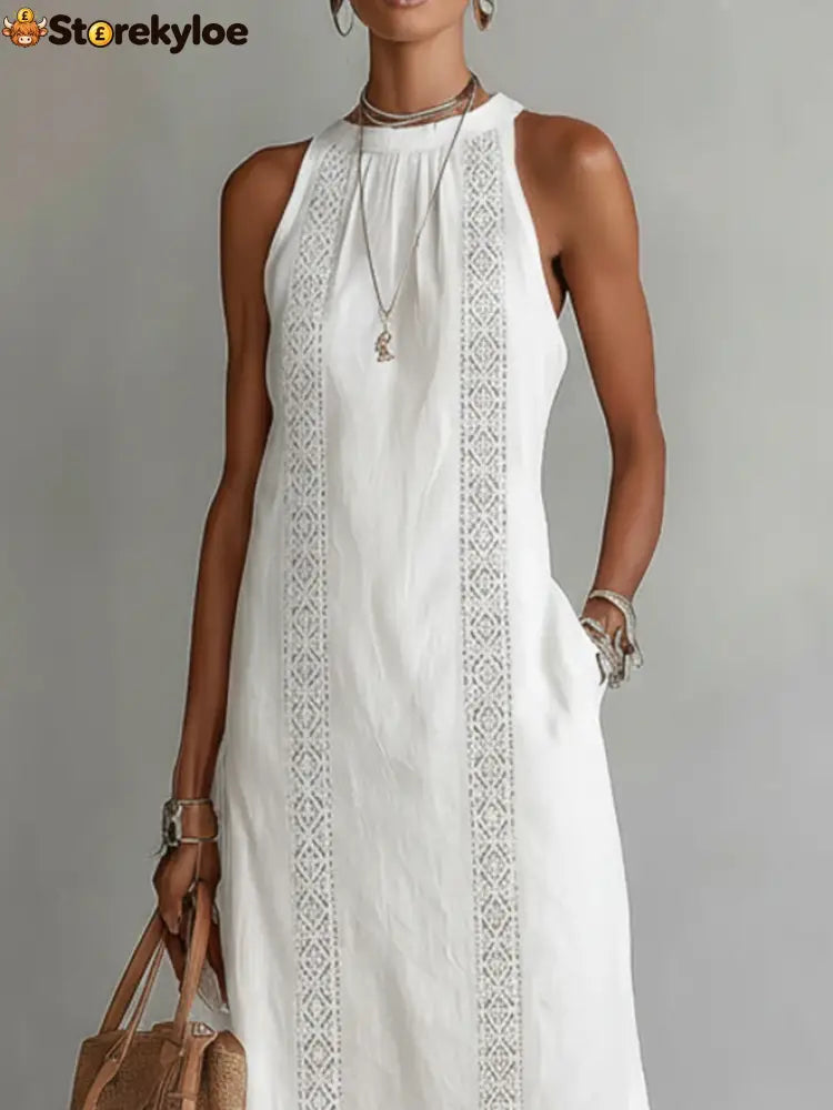 🌿 Retro Cozy Lace Minimalist Linen Dress