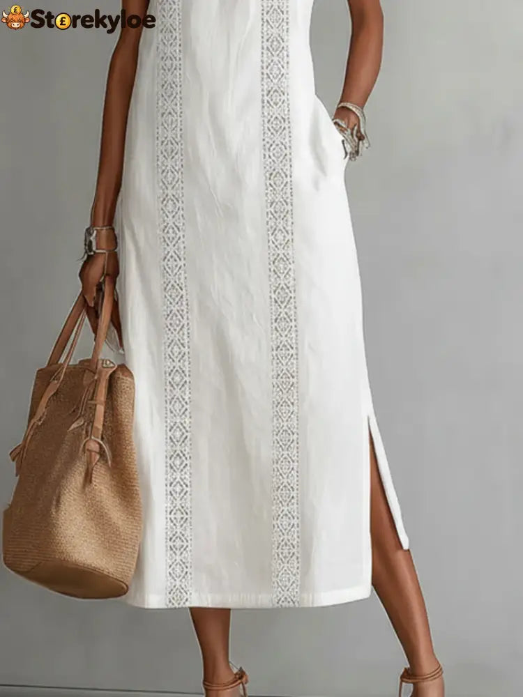 🌿 Retro Cozy Lace Minimalist Linen Dress