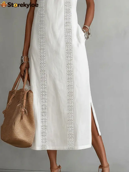 🌿 Retro Cozy Lace Minimalist Linen Dress