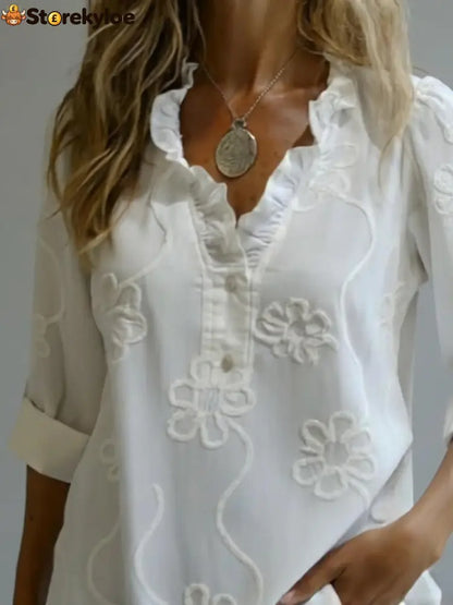 Retro Romantic Ruffled Collar Floral Shirt