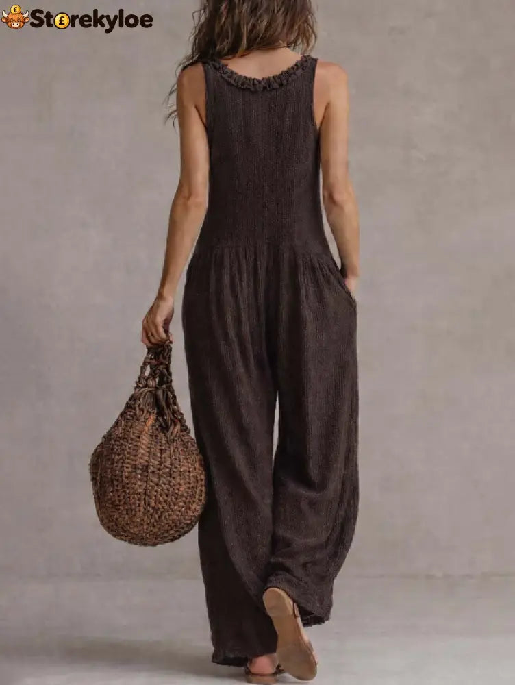Retro Ruffle Neck Knitted Jumpsuit