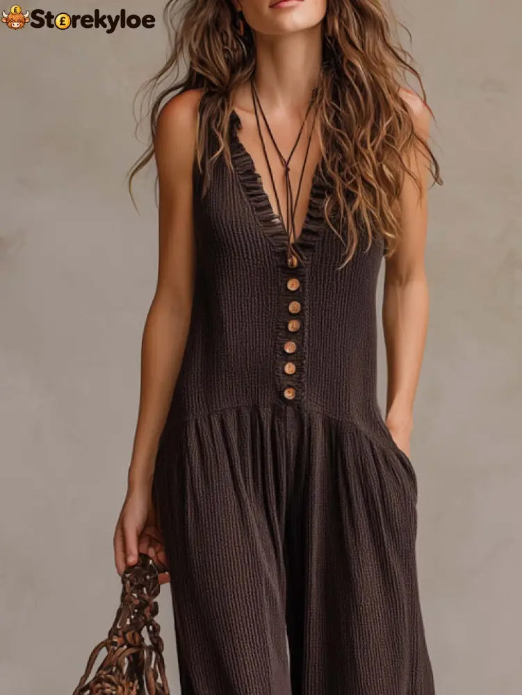 Retro Ruffle Neck Knitted Jumpsuit