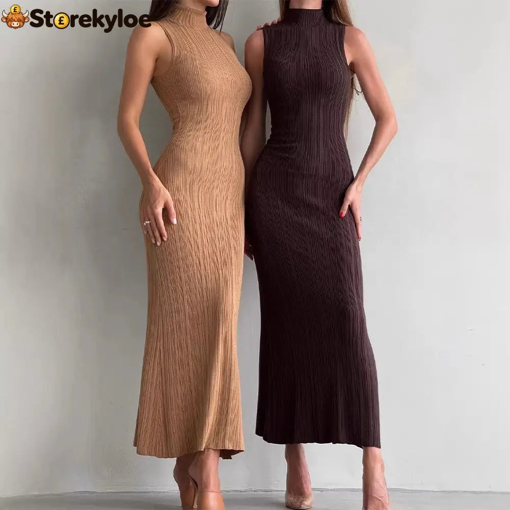 Ribbed Knitted Sleeveless Bodycon Maxi Dress
