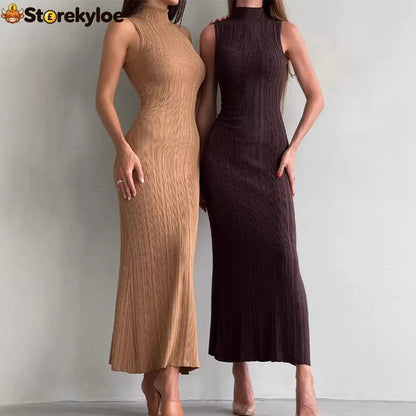 Ribbed Knitted Sleeveless Bodycon Maxi Dress