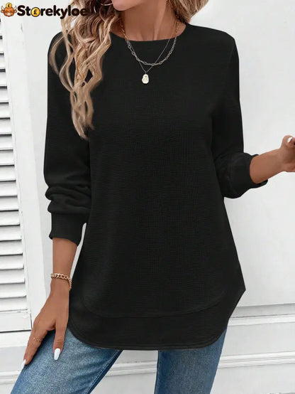 Round Neck Long Sleeve Solid Color Top
