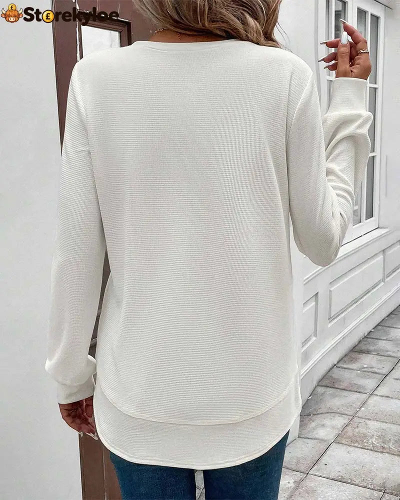Round Neck Long Sleeve Solid Color Top