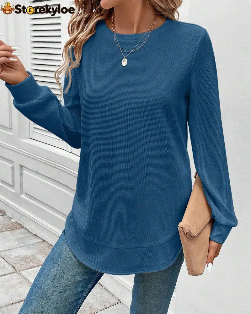 Round Neck Long Sleeve Solid Color Top