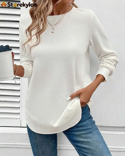 Round Neck Long Sleeve Solid Color Top