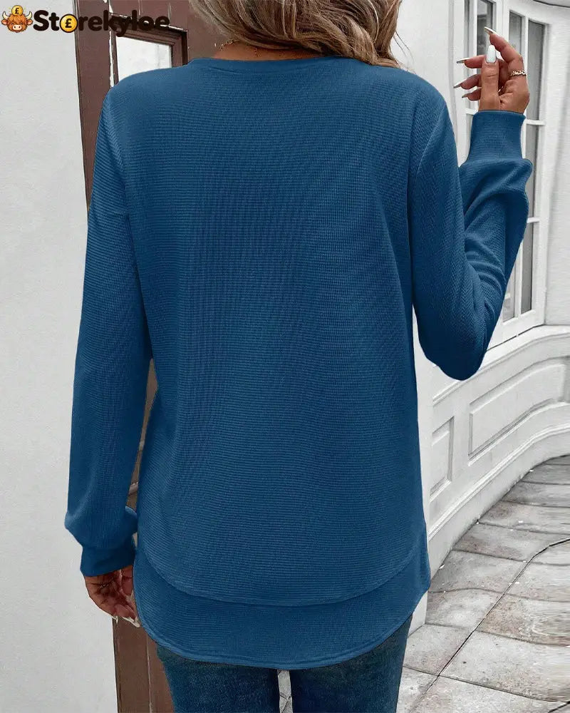 Round Neck Long Sleeve Solid Color Top