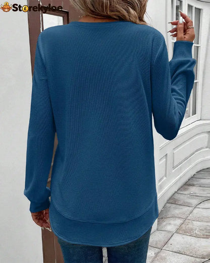 Round Neck Long Sleeve Solid Color Top