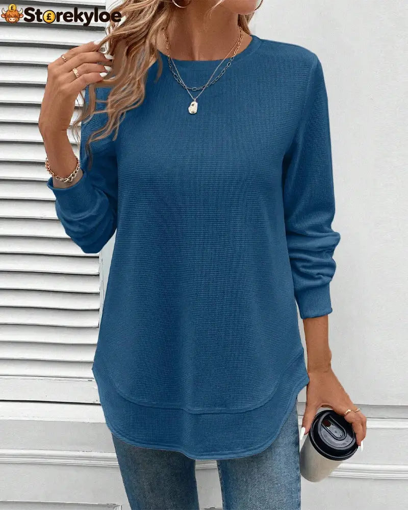 Round Neck Long Sleeve Solid Color Top